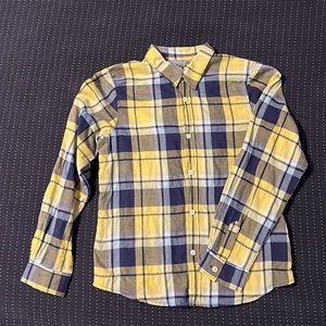 EUC Bonpoint yellow and navy blue plaid cotton button up shirt